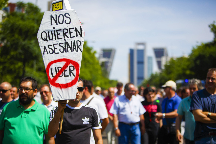 Spanish Taxi Drivers Protest Against Uber Technologies Inc. Taxi App